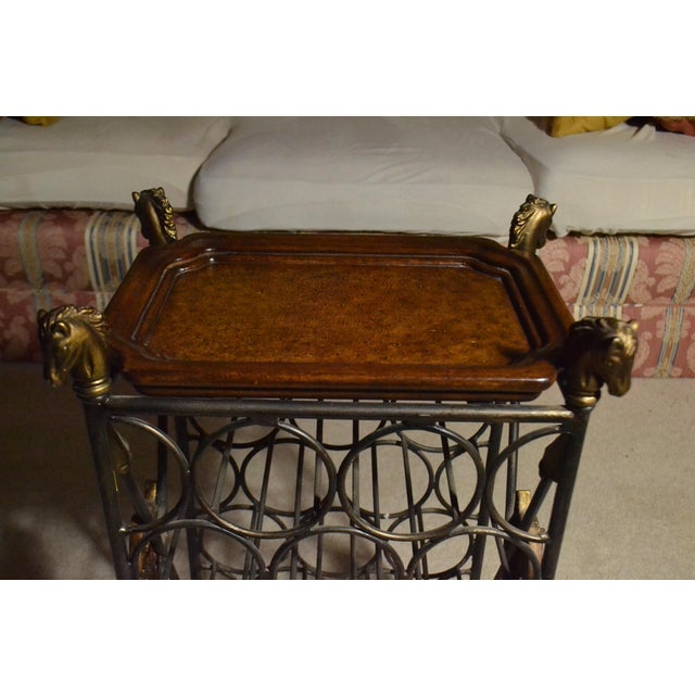Maitland - Smith Vintage Maitland Smith Brass Bronze Horse Head Equestrian Wine Rack Leather Tray For Sale - Image 4 of 13