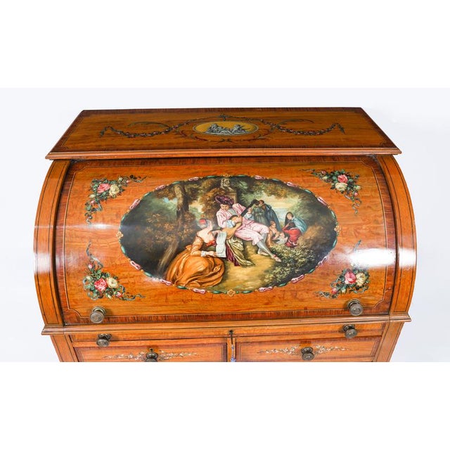 Antique English Late Victorian Sheraton Revival Satin Wood Bureau, 19th Century For Sale - Image 5 of 18