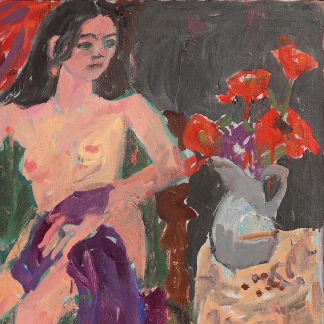 Modern 'Seated Nude With Flowers' by Victor Di Gesu, Paris, Louvre, Académie Chaumière, San Francisco Art Association, Los Angeles County Museum of Art For Sale - Image 3 of 8