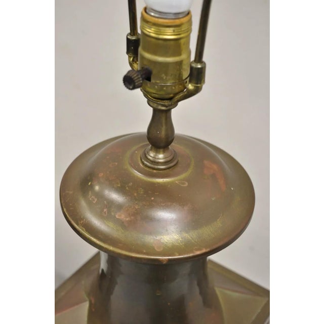 Gold Vintage Chinoiserie Patinated Brass Square Jardiniere Table Lamp Wildwood For Sale - Image 8 of 11