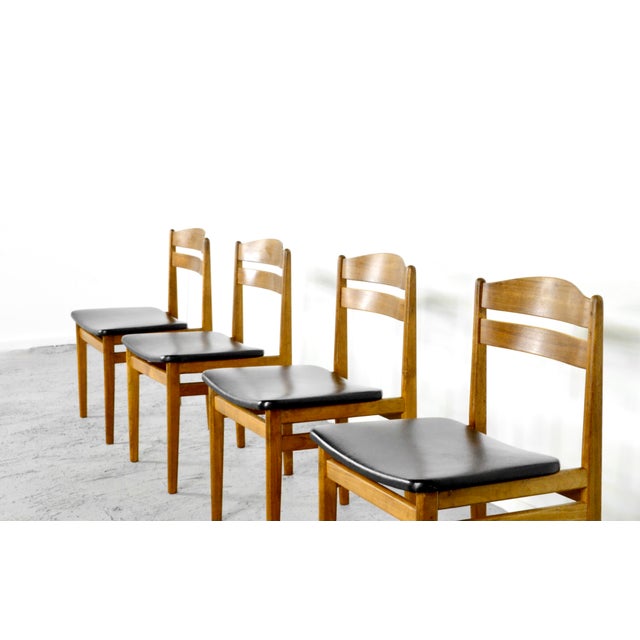 Teak and Leatherette Dining Chairs, 1960s, Set of 4, in Very Good conditions. Designed 1960 to 1969