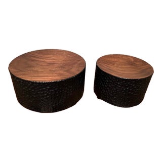 John Eric Byers Hand Carved Cylinder Solid Walnut Concave Bowl Sculptures, a Pair For Sale