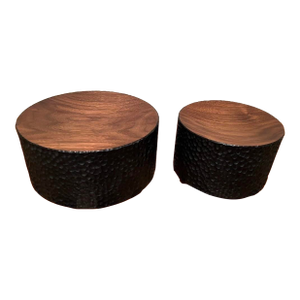 John Eric Byers Hand Carved Cylinder Solid Walnut Concave Bowl Sculptures, a Pair