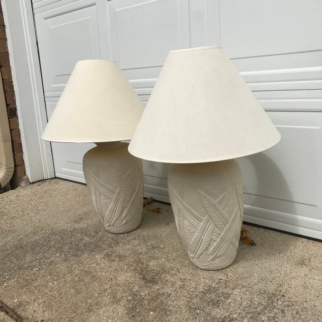 Cream Plaster Banana Leaf Lamps - a Pair For Sale In Dallas - Image 6 of 13