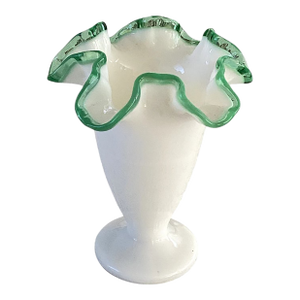 Vintage Fenton Emerald Green Crest Rim Crimped Ruffled Lip Vase