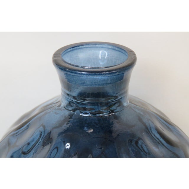 Glass Blue Glass Round Bottle Vase Thumbprint Design 4691b For Sale - Image 7 of 16