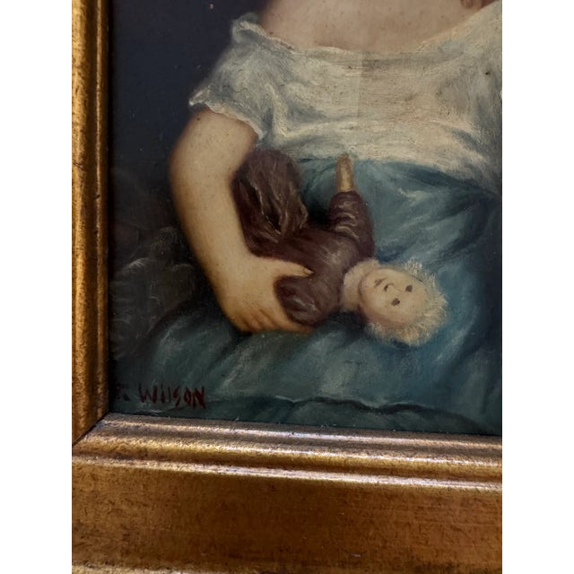 Late 19th Century Victorian-Style Portrait of a Young Girl With Doll by R. Wilson – Ornate Gilt Frame For Sale - Image 4 of 8