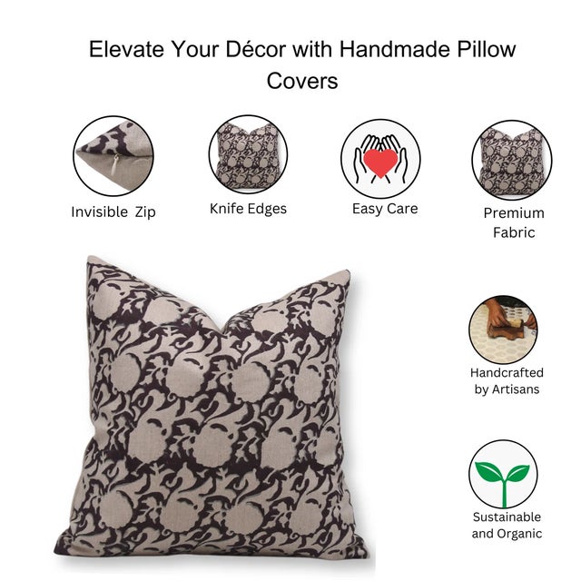 Fabdivine Handcrafted Block Print Cushion Cover 14x36 Inch Pure Linen-Zicron For Sale - Image 4 of 4