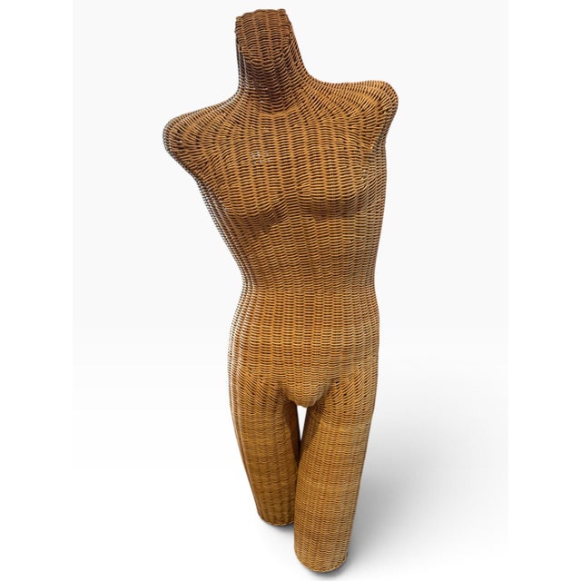 Mid-Century Modern Vintage 1970s Sculptural Wicker Figure | Organic Modern Coastal Rattan For Sale - Image 3 of 8