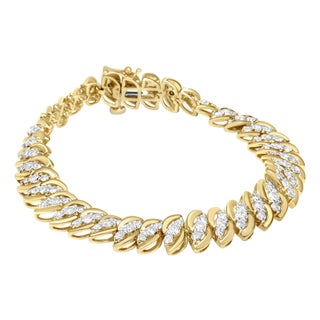 10K Yellow Gold 5.0 Cttw Diamond Double Row S-Link Cuban Bracelet (J-K Color, I2-I3 Clarity) - 7.25" Inches For Sale