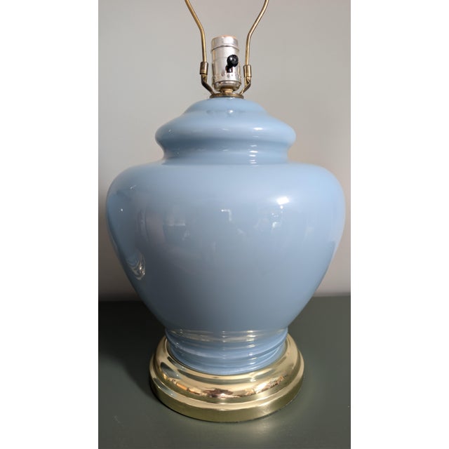 Vintage Powder Blue Ginger Jar Table Lamps, Pair of 2 With Brass-Tone Bases For Sale In Tampa - Image 6 of 10