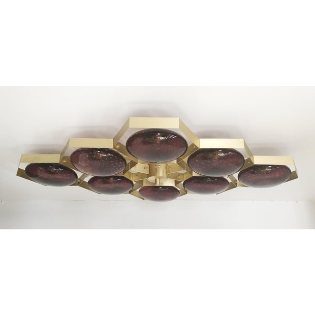 Italian 21st Century Hive Satin Brass Amethyst Bubbles Murano Flush Mount by Fabio LTD For Sale - Image 3 of 9