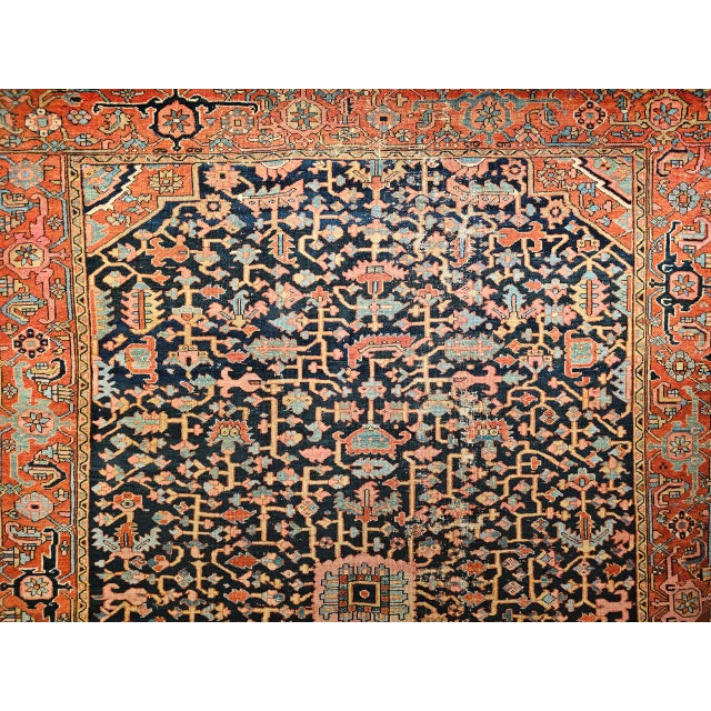 19th Century Persian Heriz Serapi Rug, Hand-Knotted Wool, Allover Geometric Pattern, Blue & Red, 8x11 For Sale - Image 16 of 18