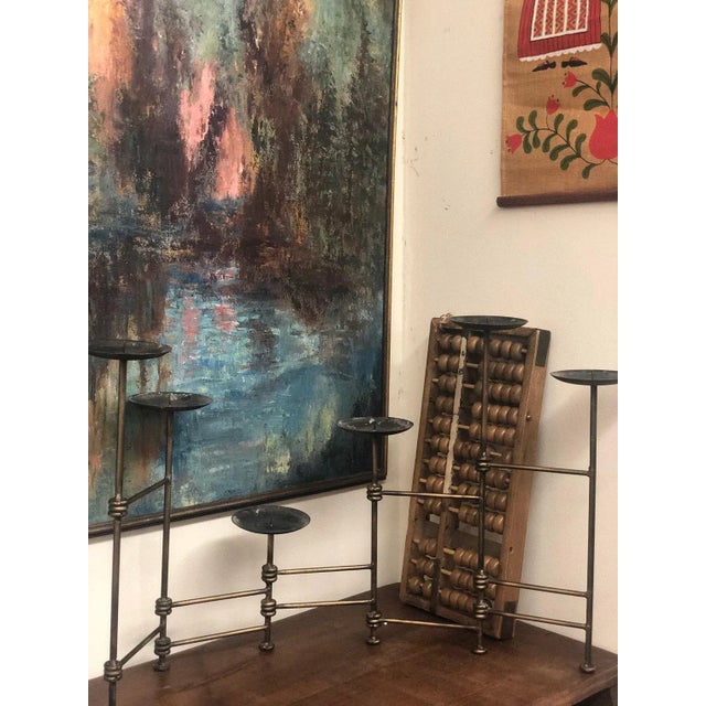Vintage Mid-century Modern Expandable Metal Candle Holder Approx Dimensions: Overall :16” x 6” x 5” when folded, 26” when...