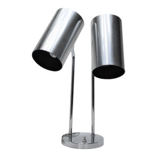 1960s Koch & Lowy Robert Sonneman Omi Double Headed Cannister Polished Chrome Plated Swivel Table Task Lamp For Sale