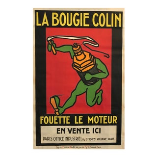 1920s French Vintage Art Deco Poster, La Bougie Colin For Sale