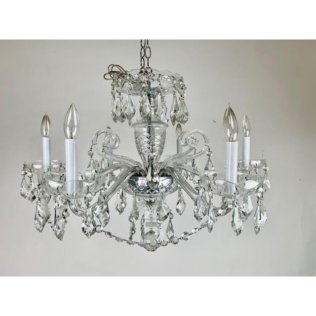 Six Arm Chechoslovakian Heavy Lead Crystal Chandelier, Unmarked For Sale - Image 11 of 11