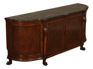 Antique Marble Top Mahogany Inlaid Figural Carved Buffet Sideboard