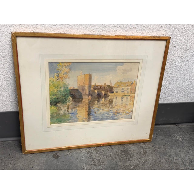 Design Plus Gallery presents a Framed English St. Ives Bridge Original Watercolor Painting. The artwork depicts the...
