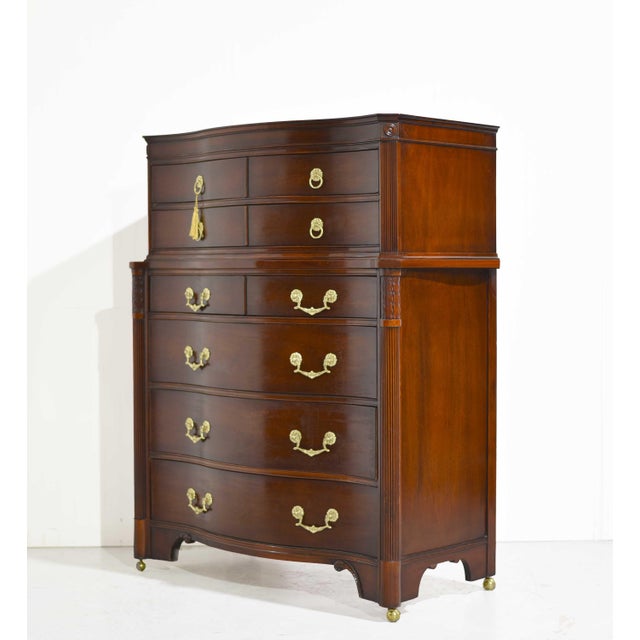 Mid-Century Modern Vintage Mahogany Tallboy Dresser With Serpentine Front the Kentmark by Kent Coffey For Sale - Image 3 of 13