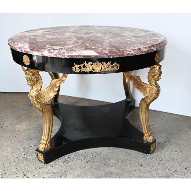 Traditional French Empire Gilt Centre Table with Lacquer Winged Maiden Legs For Sale - Image 3 of 9