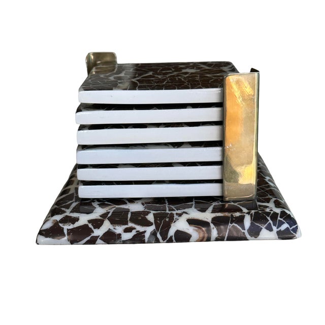 Brown Ladorada Coconut Coasters, Set of 6 For Sale - Image 8 of 9