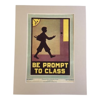 Original Vintage 1930s Character Culture Poster, "Be Prompt to Class" in 16x20 Mat For Sale