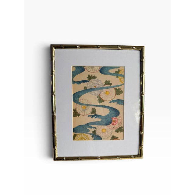 Japanese Faux Bamboo Framed Giclee Art Print of Japanese Chrysanthemum & Water Art by Shin-Bijutsukai (1902) Chinoiserie For Sale - Image 3 of 7