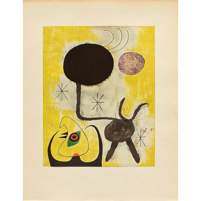 Paper 1940s After Juan Miró, "Woman and Birds in Front of the Sun" First Edition Offset Lithograph For Sale - Image 7 of 8