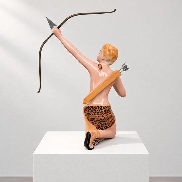 Mid 20th Century Italian Glazed Ceramic Diana Huntress Sculpture by Favaro and Cecchetto, 1950s For Sale - Image 5 of 9