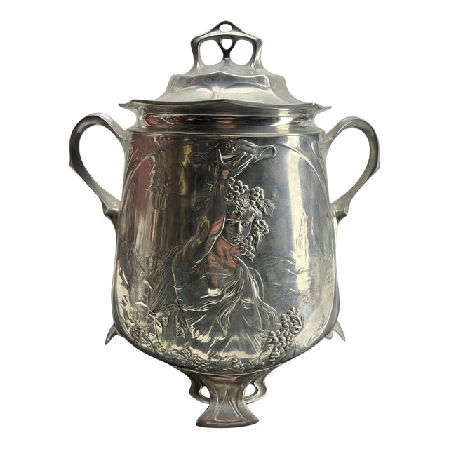 Art Nouveau Pewter Punch Bowl in the style of WMF, 1950s For Sale