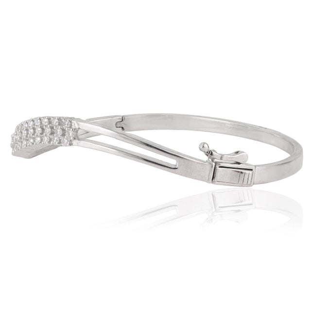 Metal Hallmarked 925 Cubic Zirconia Hinged Wavy Bangle Bracelet for Women - Christmas Gift For Sale - Image 7 of 13