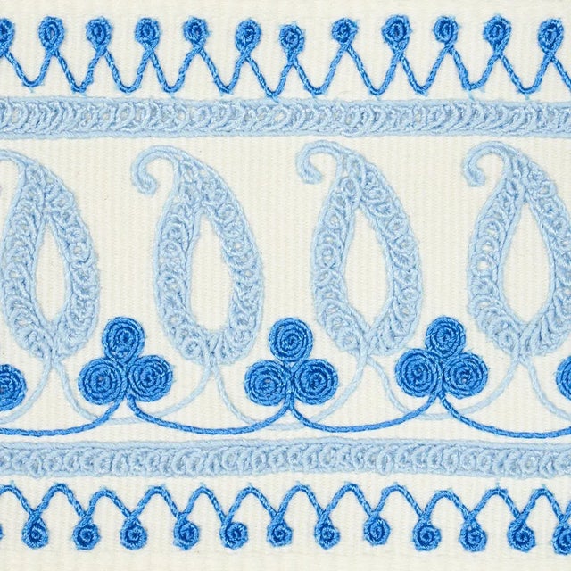 Boho Chic Sample - Schumacher Paisley Embroidered Tape in Blues For Sale - Image 3 of 5