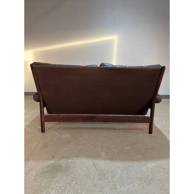 Brown Arne Norell Style Vintage Brown Leather Safari Loveseat Sofa For Sale - Image 8 of 12