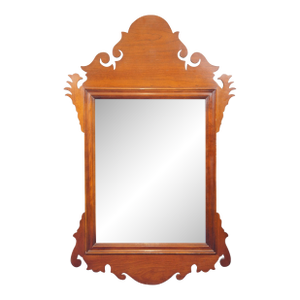 Late 20th Century Councill Craftsmen Carved Cherry Chippendale Beveled Wall Vanity Mirror