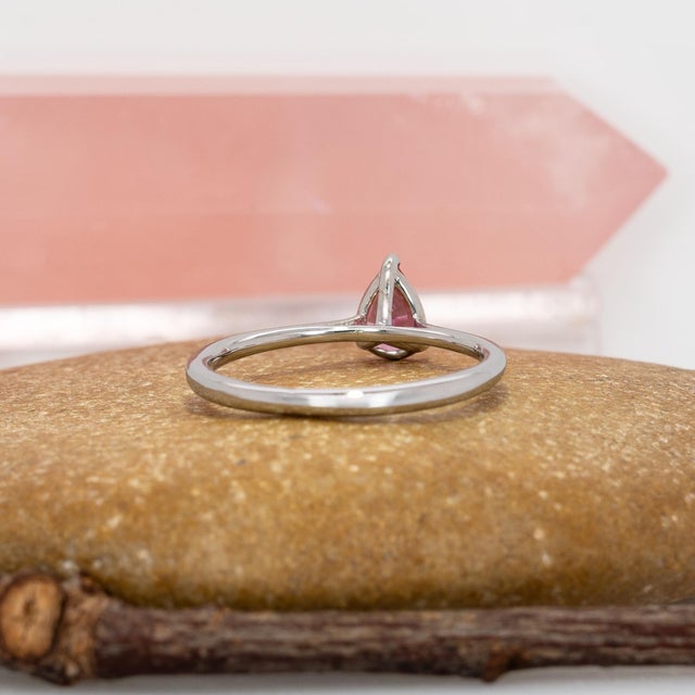 Pink Peach-Pink Padparadscha Sapphire Solitaire Ring in Solid 14k Gold, Pear-Cut, Size 6.75 For Sale - Image 8 of 9