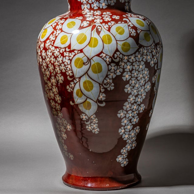 Large Red Vase with Floral Decoration from Zsolnay Ceramics, Hungary, Early 20th Century For Sale - Image 12 of 16