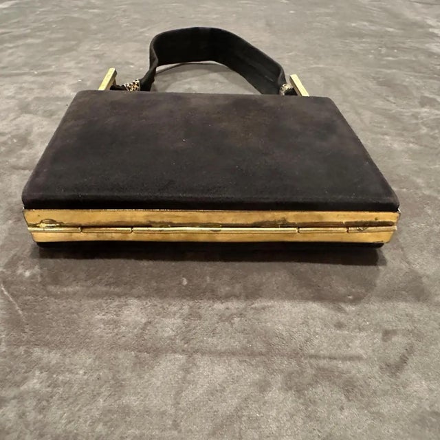 1950s Vintage Brown Suede and Brass Italian Cosmetic Bag For Sale - Image 13 of 14