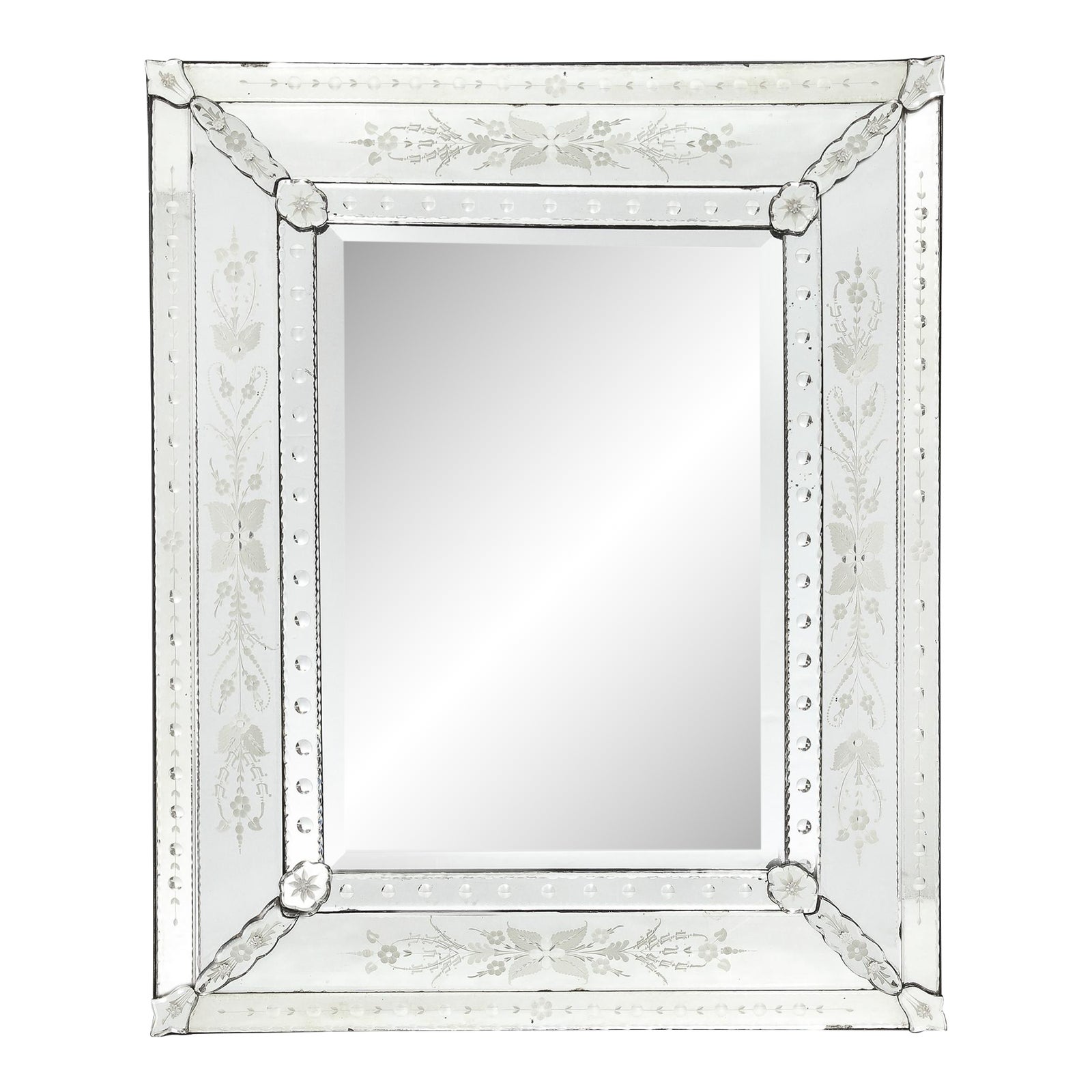 MidCentury Mirror Reversed Etched W/ Floral Appliques