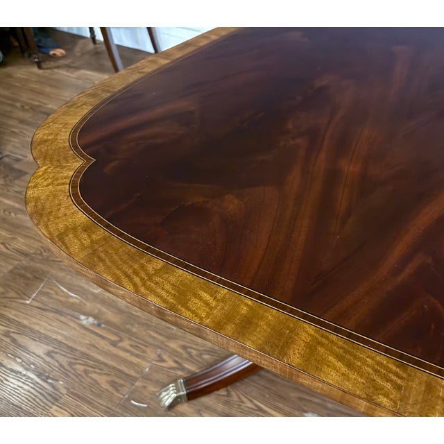 Traditional Mahogany Scallop Cornered Double Pedestal Mahogany Dining Table by Leighton Hall - Showroom Sample For Sale - Image 10 of 15