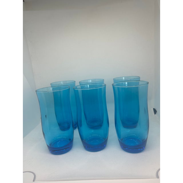 Mid-Century Modern Vintage Mid-Century Modern Anchor Hocking Laser Blue Glasses- Set of 6 Rare 1950's For Sale - Image 3 of 9