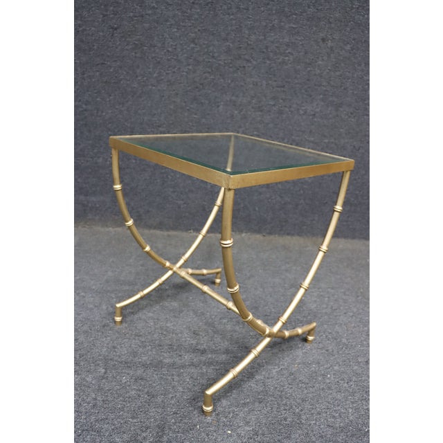 Glass Hollywood Regency Brass and Glass Side Table For Sale - Image 7 of 8