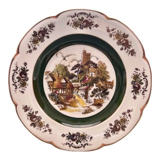 1950’s English “Ascot” Scenic Village Gold Edged Plate For Sale