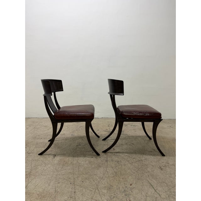 Michael Taylor Michael Taylor Bronzed Klismos Garden Chairs With Leather Cushions, 1990s For Sale - Image 4 of 18