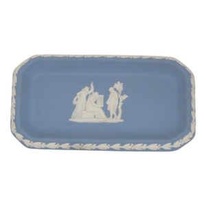 Wedgwood Jasperware Blue Tray Rectangular Trinket Pin Dish Plate British 4535b