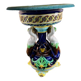 Large Centerpiece in Sarreguemines Slip, 19th Century For Sale