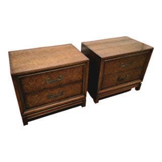 Vintage Founders Hollywood Regency Faux Burl Campaign Style Nightstands - a Pair For Sale