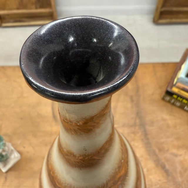 Brown and Cream Ceramic Vase with Flared Neck For Sale - Image 9 of 9
