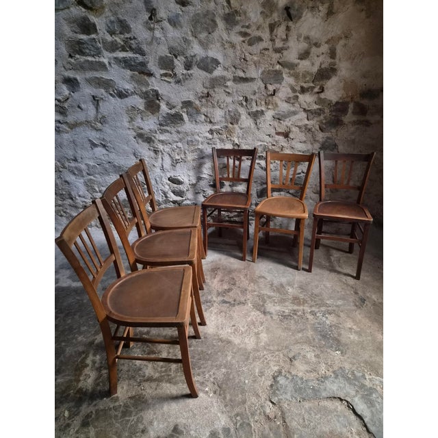 Vintage French Beech Wood Bistro Chairs, 1950s, Set of 6 For Sale - Image 17 of 18