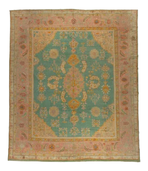 Turquoise Antique Turkish Oushak, 13'4'' X 15'8''